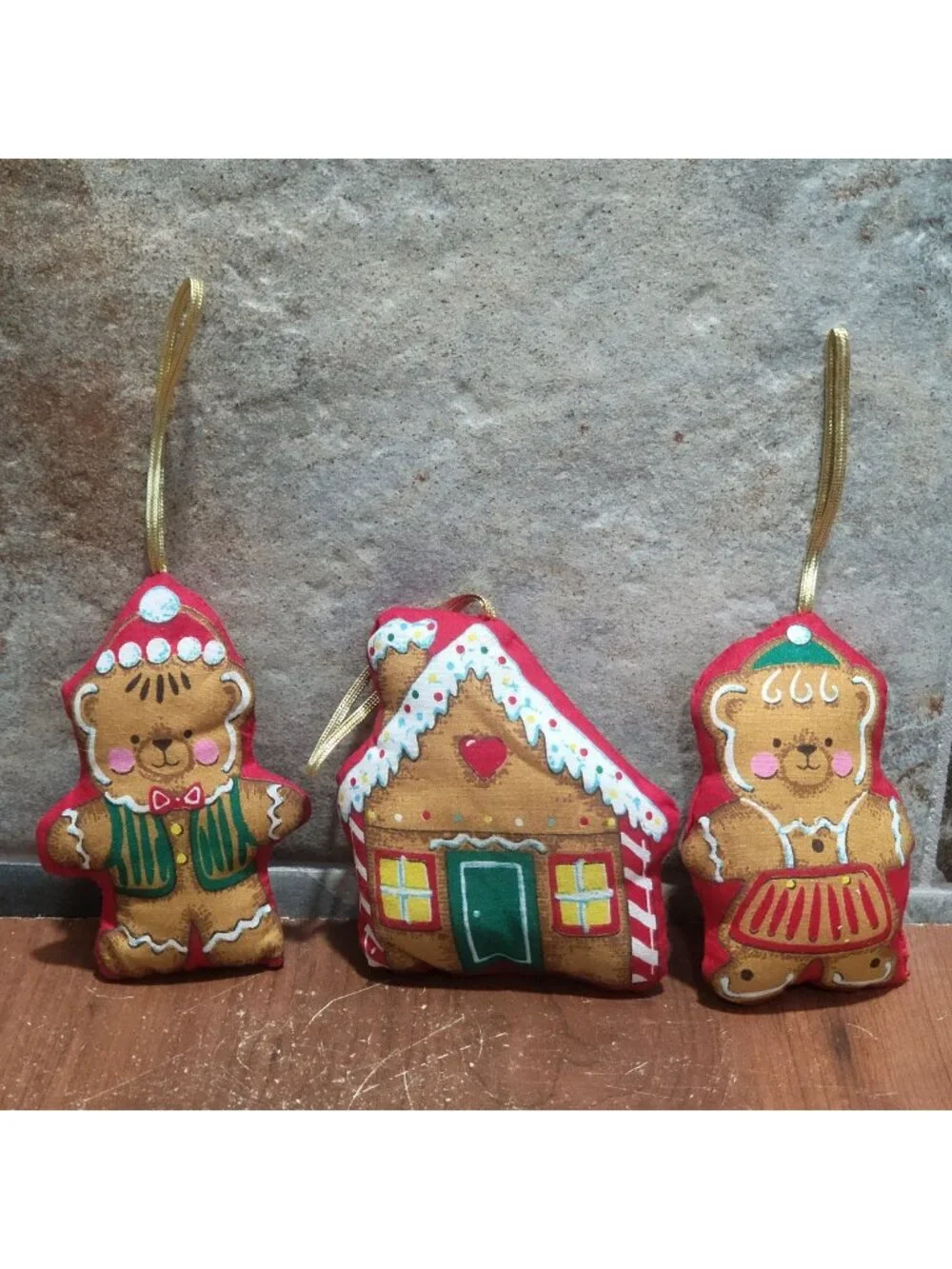 Vintage Gingerbread Boy Girl Bear House Holiday Collection Handmade Stuffed Fabr